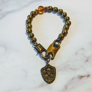 Funky Bronze Beaded Bracelet with Skull Charm
